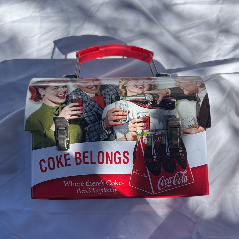 Coca-Cola Red and White Tin Box with Classic Design